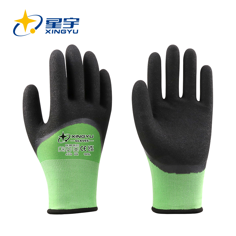 15G Polyester +10G Acrylic Terry Liner Nitrile Sandy Coated Gloves, EN388 4131X, EN511 X2X 